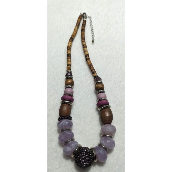 Boho Bold Shades of Lavender Brown Beaded Necklace - Picture 9 of 11